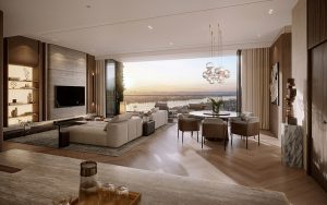 Phòng khách căn hộ The Magnolia với tầm nhìn hướng sông tại Long Biên