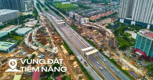 Toàn cảnh công trường nút giao Vành đai 3.5 - Đại lộ Thăng Long nhìn từ trên cao