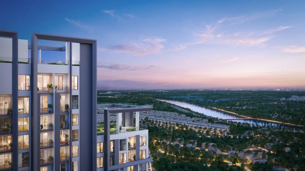Ban công căn hộ The CityOn nhìn hoàng hôn hướng sông Bắc Hưng Hải