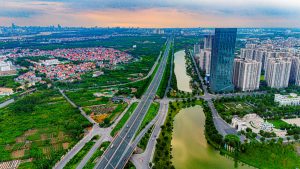 Cao tốc Hà Nội Hải Phòng nhìn từ trên cao, gần khu đô thị Vinhomes Ocean Park