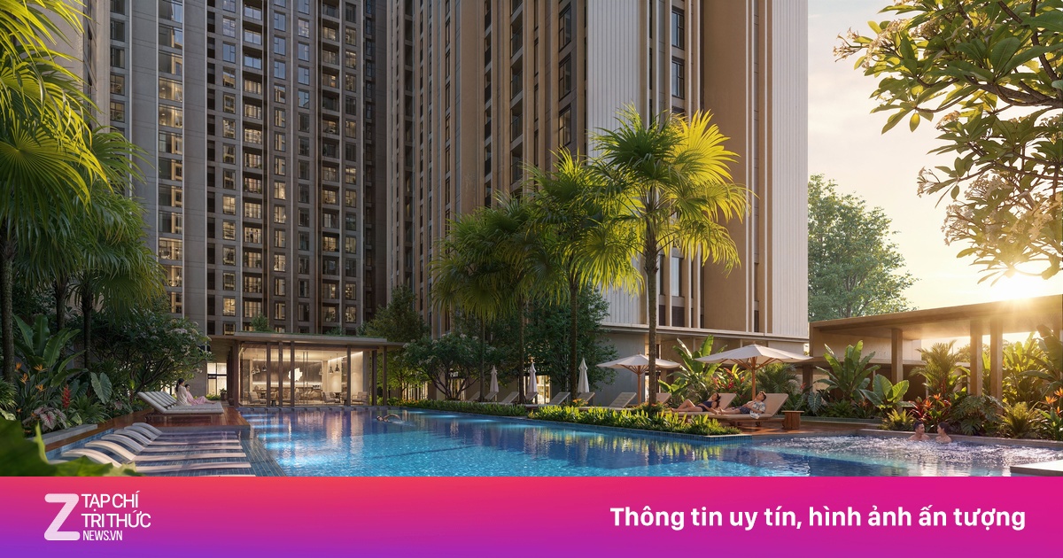 Khu vực bể bơi và cảnh quan cây xanh tại một dự án thuộc dòng Imperia, gần vị trí Imperia Sensa Park khu đông TP.HCM
