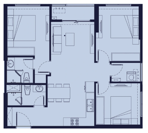 Mặt bằng căn hộ Penthouse 3 phòng ngủ The CityOn, diện tích thông thủy 126,36 m², tim tường 133,56 m²
