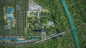 Mặt bằng quy hoạch Zone A dự án The CityOn với trục Phố Biển 1, Phố Biển 7 và trường liên cấp