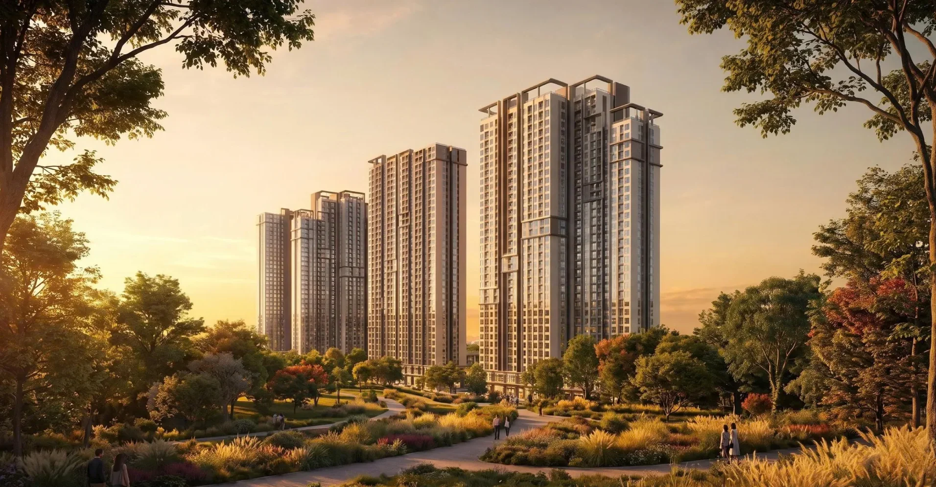 Phối cảnh The CityOn lúc hoàng hôn nhìn từ công viên