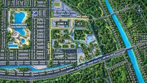 Sơ đồ vị trí tòa A2 The CityOn trong phân khu Zone A, cạnh Vinwonders Waterpark và đường Tô Quyền