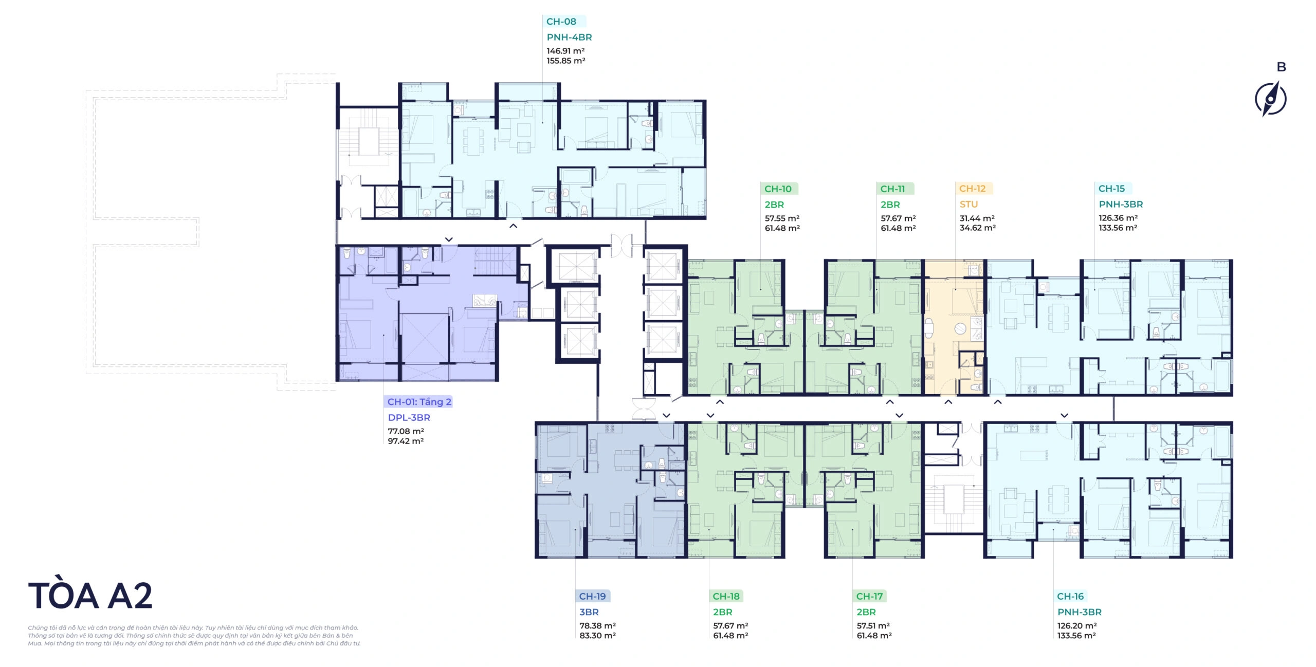 Mặt bằng tầng 35 tòa A2 The CityOn, tầng Penthouse với các căn PNH-4BR và PNH-3BR