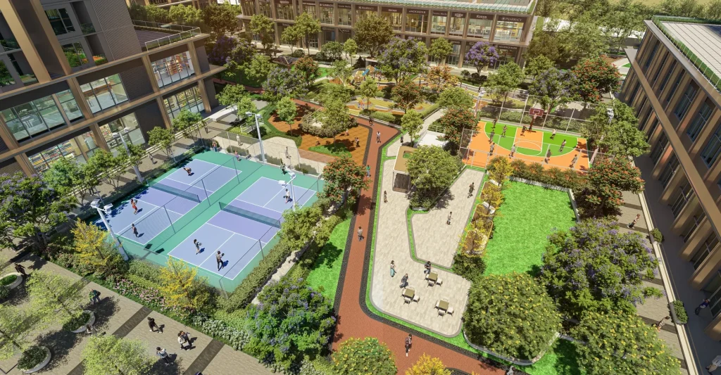 Tiện ích nội khu The CityOn: sân pickleball, đường dạo và vườn cây